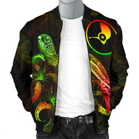Yap Polynesian Men's Bomber Jacket - Turtle With Blooming Hibiscus Reggae - Polynesian Pride