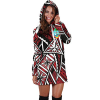 Guam Women's Hoodie Dress - Tribal Flower Special Pattern Red Color - Polynesian Pride