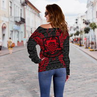 Tuvalu Polynesian Shoulder Sweater Map Red - Polynesian Pride