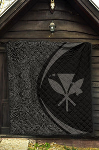 Hawaii Kanaka Polynesian Black And Grey Premium Quilt - Circle Style - Polynesian Pride