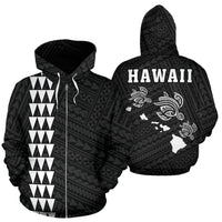 Polynesian Kakau Three Turtle Map of Hawaii Zip Hoodie White Unisex White - Polynesian Pride