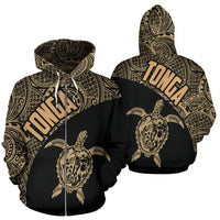 Tonga Zip up Hoodie Tonga Turtle Mermaid Polynesian Tattoo Gold Version Unisex Black - Polynesian Pride