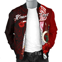 Vanuatu Polynesian Custom Personalised Men's Bomber Jacket - Coat Of Arm With Hibiscus - Polynesian Pride