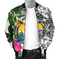 Nauru Custom Personalised Men's Bomber Jacket White - Turtle Plumeria Banana Leaf Crest - Polynesian Pride