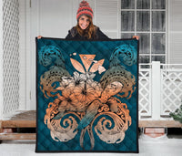 Hawaii Turtle Wave Polynesian Premium Quilt - Hey Style Orange - Polynesian Pride