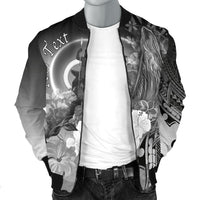 Vanuatu Custom Personalised Men's Bomber Jacket - Humpback Whale with Tropical Flowers (White) - Polynesian Pride