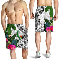 Pohnpei Men's Short White - Turtle Plumeria Banana Leaf - Polynesian Pride