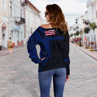 Hawaii Mauna Kea Polynesian Women's Off Shoulder Sweater - Blue - Polynesian Pride