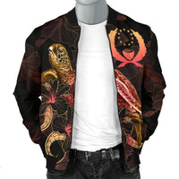 Pohnpei Polynesian Men's Bomber Jacket - Turtle With Blooming Hibiscus Gold - Polynesian Pride
