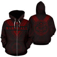 Marshall Islands All Over Zip up Hoodie Red Sailor Style Unisex Black - Polynesian Pride