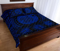Hawaiian Map Honu Hibiscus Blue Polynesian Quilt Bed Set - Polynesian Pride