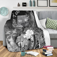 Fiji Custom Personalised Premium Blanket - Humpback Whale with Tropical Flowers (White) - Polynesian Pride
