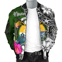 Nauru Men Bomber Jacket - Turtle Plumeria Banana Leaf Crest - Polynesian Pride
