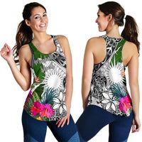 Marshall Islands Women's Racerback Tank White - Turtle Plumeria Banana Leaf - Polynesian Pride