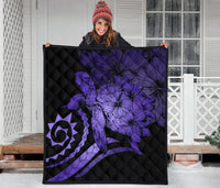 Hawaii Turtle Hibiscus Polynesian Vintage Premium Quilt - Purple - Polynesian Pride