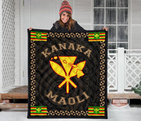 Kanaka Maoli Flag Polynesian Premium Quilt Gold - Love Style - Polynesian Pride