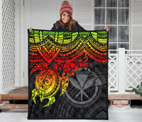 Hawaii Polynesian Premium Quilt - Kanaka Maoli & Reggae Turtle Hibiscus - Polynesian Pride