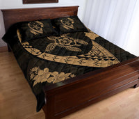 Hawaiian Map Hibiscus Turtle Fish Hook Polynesian Quilt Bedding Set Gold - Polynesian Pride