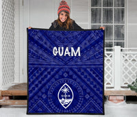 Guam Premium Quilt - Guam Seal With Polynesian Tattoo Style (Blue) - Polynesian Pride
