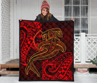 Guam Polynesian Premium Quilt - Red Shark Polynesian Tattoo - Polynesian Pride