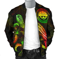 Federated States of Micronesia Polynesian Men's Bomber Jacket - Turtle With Blooming Hibiscus Reggae - Polynesian Pride