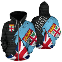 Fiji Zip up Hoodie Fiji Flag Grunge Special A02 Unisex Black - Polynesian Pride