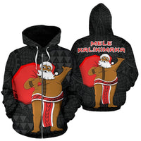 Polynesian Kakau Santa Mele Kalikimaka Hawaii Zip Hoodie Unisex Black - Polynesian Pride
