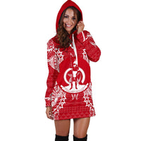 Vanuatu Polynesian Hoodie Dress Map Red White - Polynesian Pride
