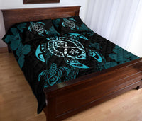 Hawaii Quilt Bed Set - Hawaii Polynesian Turtle Quilt Bed Set Flow Of Turtle Blue - Polynesian Pride