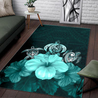 Polynesian Area Rug Turtle And Hibiscus Turquoise - Polynesian Pride