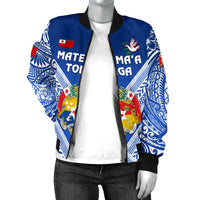 Mate Ma'a Tonga Rugby Women's Bomber Jacket Polynesian Creative Style - Blue - Polynesian Pride