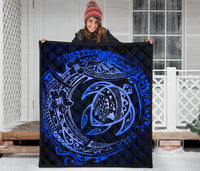 Hawaiian Turtle Polynesian Blue Premium Quilt - Polynesian Pride