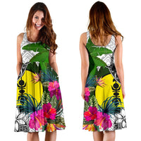 New Caledonia Midi Dress White - Turtle Plumeria Banana Leaf - Polynesian Pride