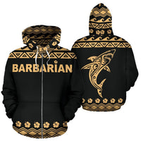 Barbarian All Over Zip up Hoodie Polynesian Shark Hoodie Unisex Gold - Polynesian Pride