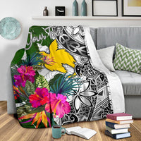 Papua New Guinea Custom Personalised Premium Blanket White - Turtle Plumeria Banana Leaf - Polynesian Pride