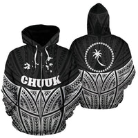 Chuuk Polynesian Zip up Hoodie Black Pride Map and Seal Unisex Black - Polynesian Pride