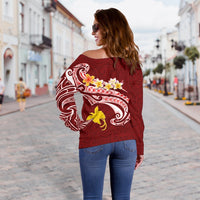 Papua New Guinea Women's Off Shoulder Sweater - PNG Seal Polynesian Patterns Plumeria - Polynesian Pride