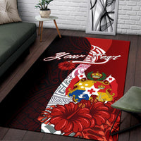 Tonga Polynesian Custom Personalised Area Rug - Coat Of Arm With Hibiscus - Polynesian Pride