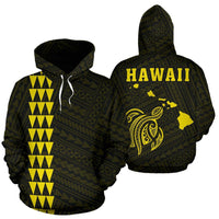 Polynesian Kakau Turtle Map of Hawaii Hoodie Yellow Unisex Yellow - Polynesian Pride