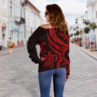 Guam Polynesian Women Of Shoulder Sweater - Red Tentacle Turtle - Polynesian Pride