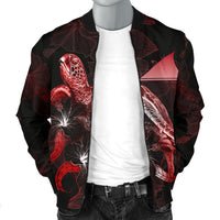 Tokelau Polynesian Men's Bomber Jacket - Turtle With Blooming Hibiscus Red - Polynesian Pride