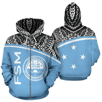 Federated States of Micronesia All Over Zip up Hoodie Unisex Blue - Polynesian Pride