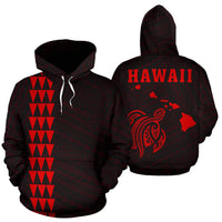 Polynesian Kakau Turtle Map of Hawaii Hoodie Red Unisex Red - Polynesian Pride