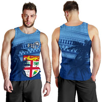 Fiji Rugby Makare And Tapa Patterns Men's Tank Top Blue - Polynesian Pride