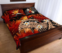 Kanaka Maoli (Hawaiian) Quilt Bed Set, Polynesian Pineapple Banana Leaves Turtle Tattoo Red - Polynesian Pride