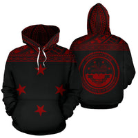 Chuuk States All Over Hoodie Red Version Unisex Black - Polynesian Pride