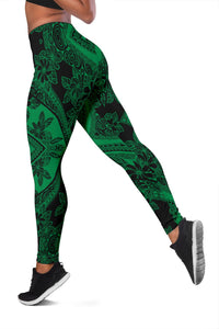 Polynesian Plumeria Mix Green Black Hawaii Women's Leggings AH - Polynesian Pride