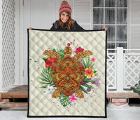 Hawaii Turtle Life Hibiscus Design Premium Quilt - Polynesian Pride
