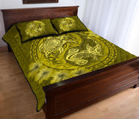 Hawaii Yin Yang Turtle Shark Hibiscus Plumeria Quilt Bed Set - Yellow - Polynesian Pride