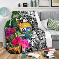 Nauru Custom Personalised Premium Blanket White - Turtle Plumeria Banana Leaf Crest - Polynesian Pride